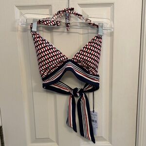 Red and White Patterned Halter Bikini Top
